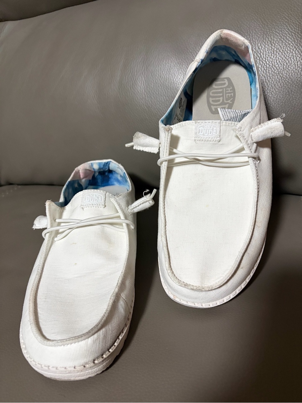 Hey Dude Silk Moon Women's Slip-On Shoes in White with Blue Lining